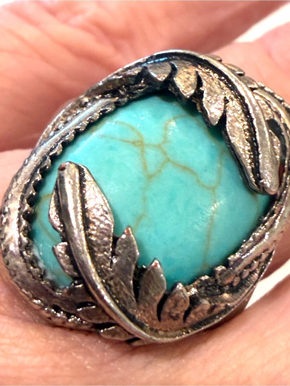 Vintage Southwestern Sterling Silver 925 Foliage Leaf Statement Ring Size 6